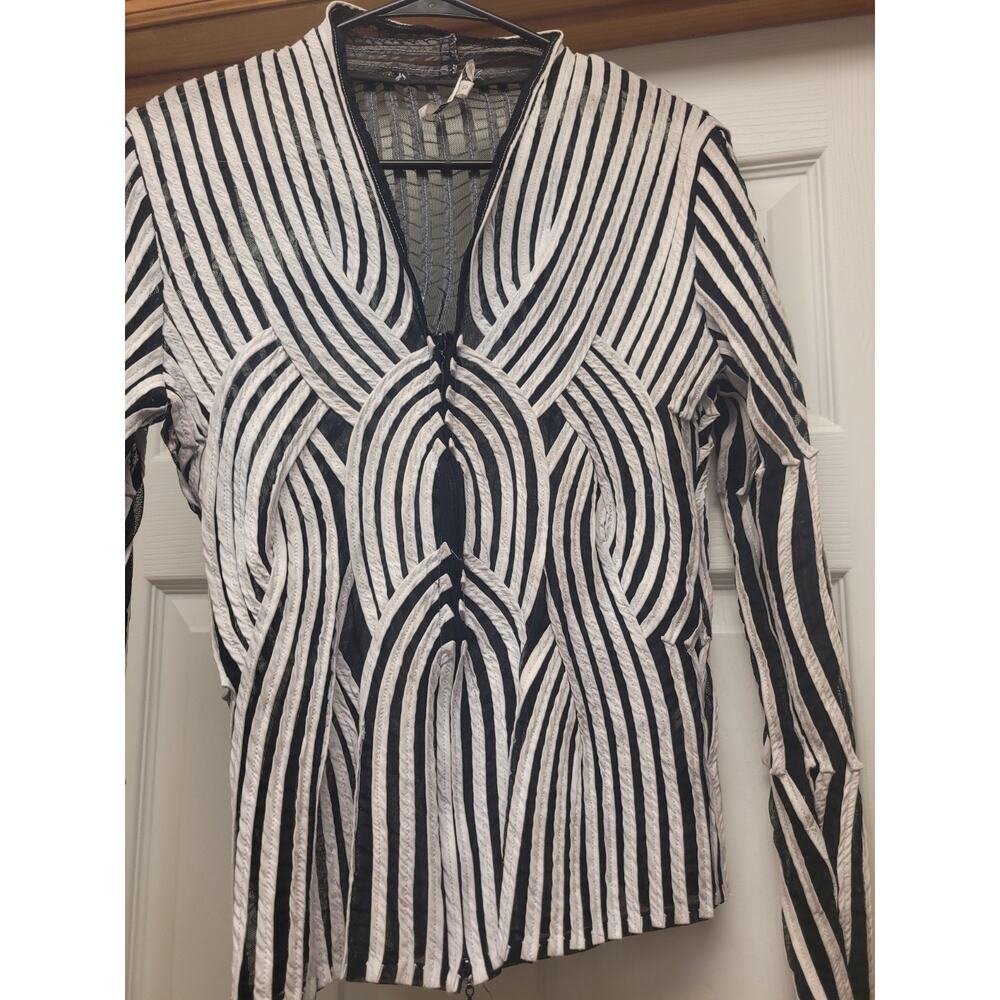 Alexandra Rosati Jacket Womens 10 M Zip Black Mesh White Appliqué Contemporary